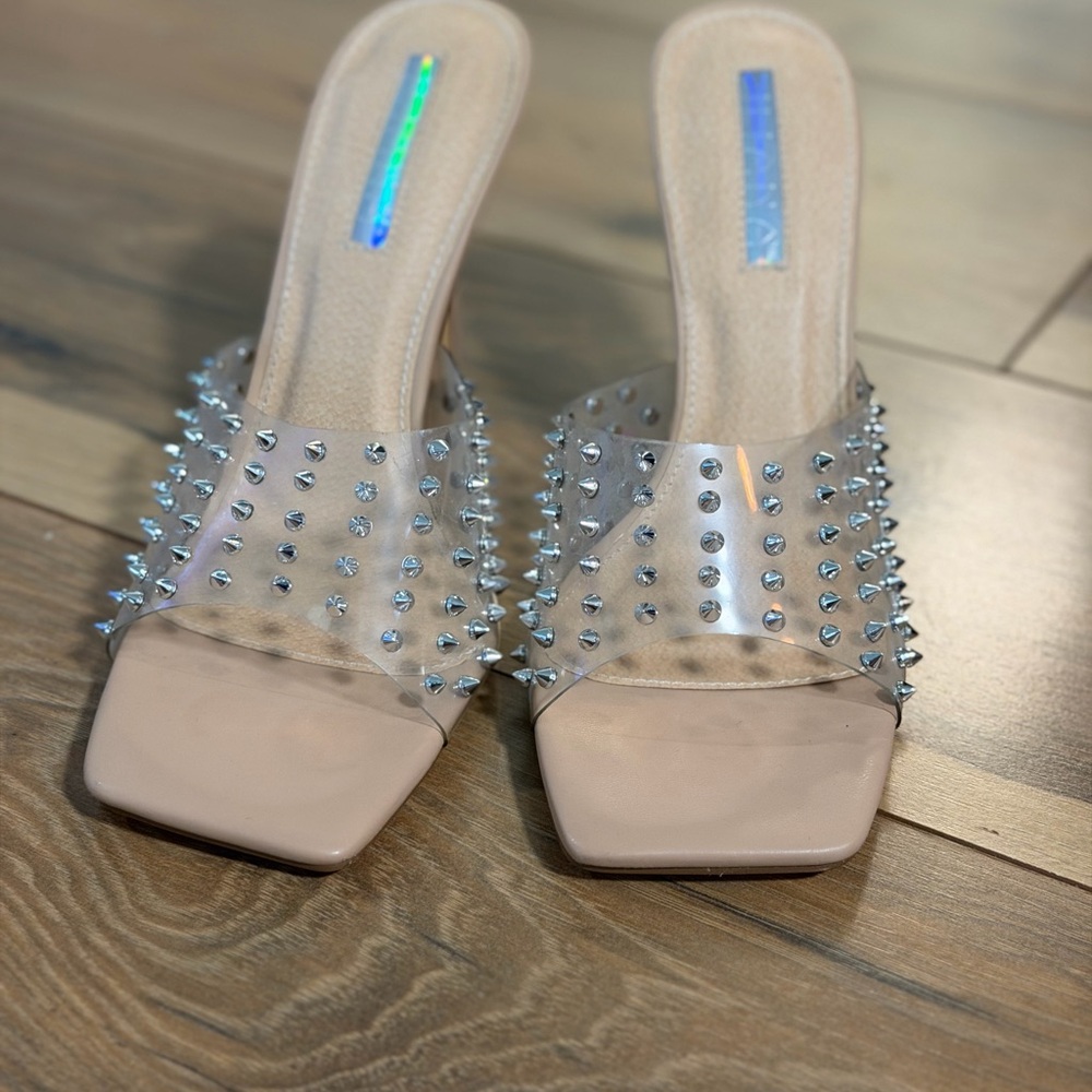 Liliana Clear and Nude Studded Heels